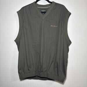 Eddie Bauer Golf Vest Mens Large Green Microcheck Windbreaker Pullover Pocket